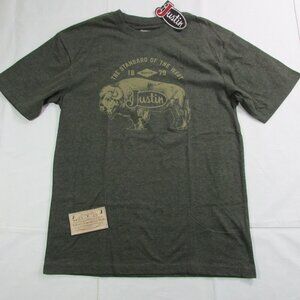 Justin Men's Short Sleeve Buffalo Bison Graphic T-Shirt Olive Heather